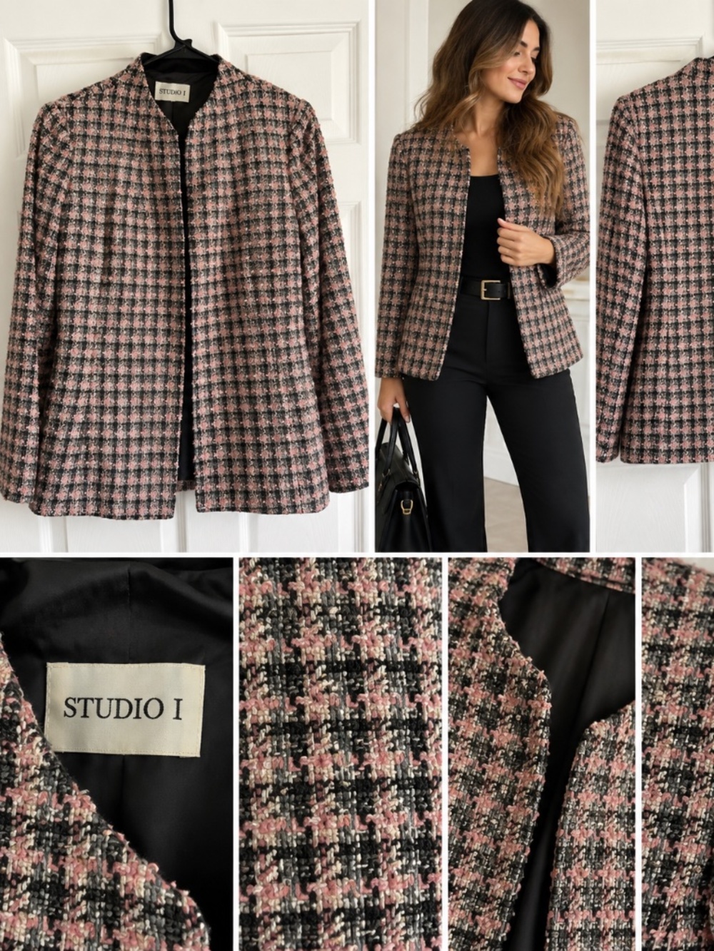 Studio I Pink & Black Tweed Jacket – Size M